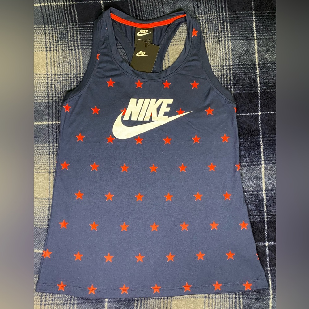 Nike Women’s Racerback Top - Navy/Red Stars/White Nike Logo - Size Small